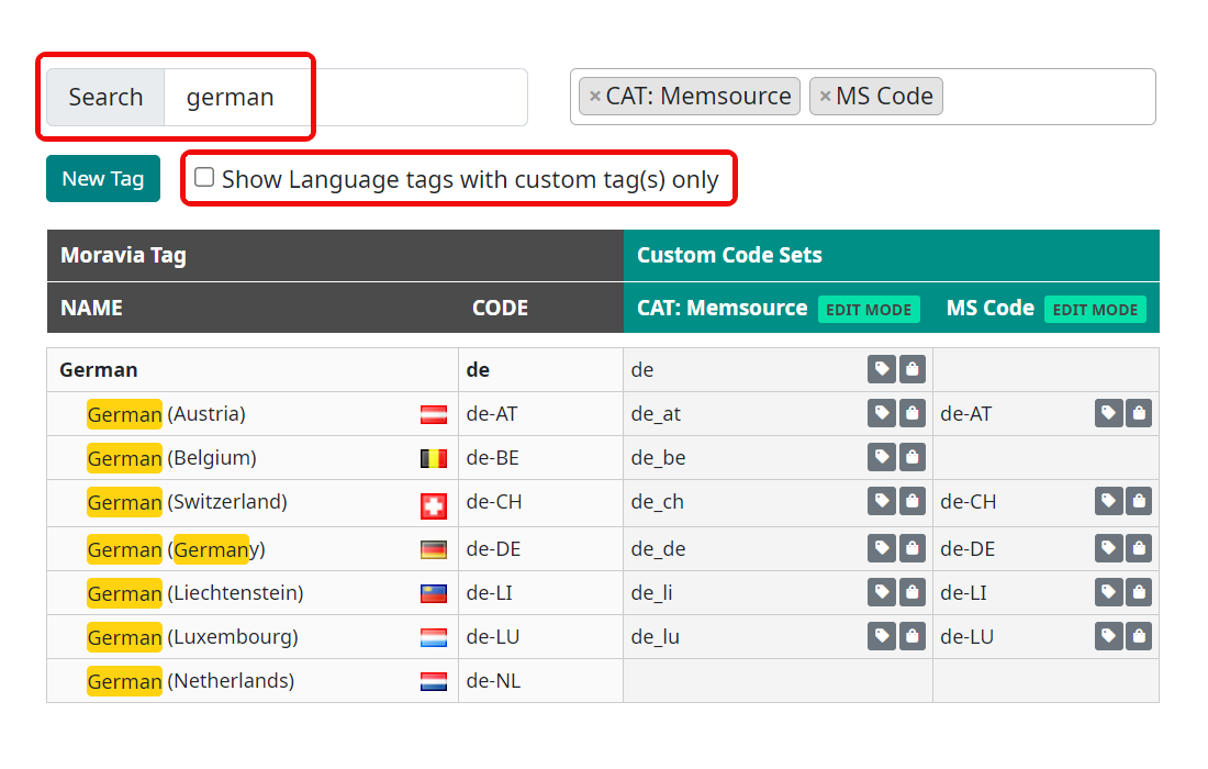 Search in the language list