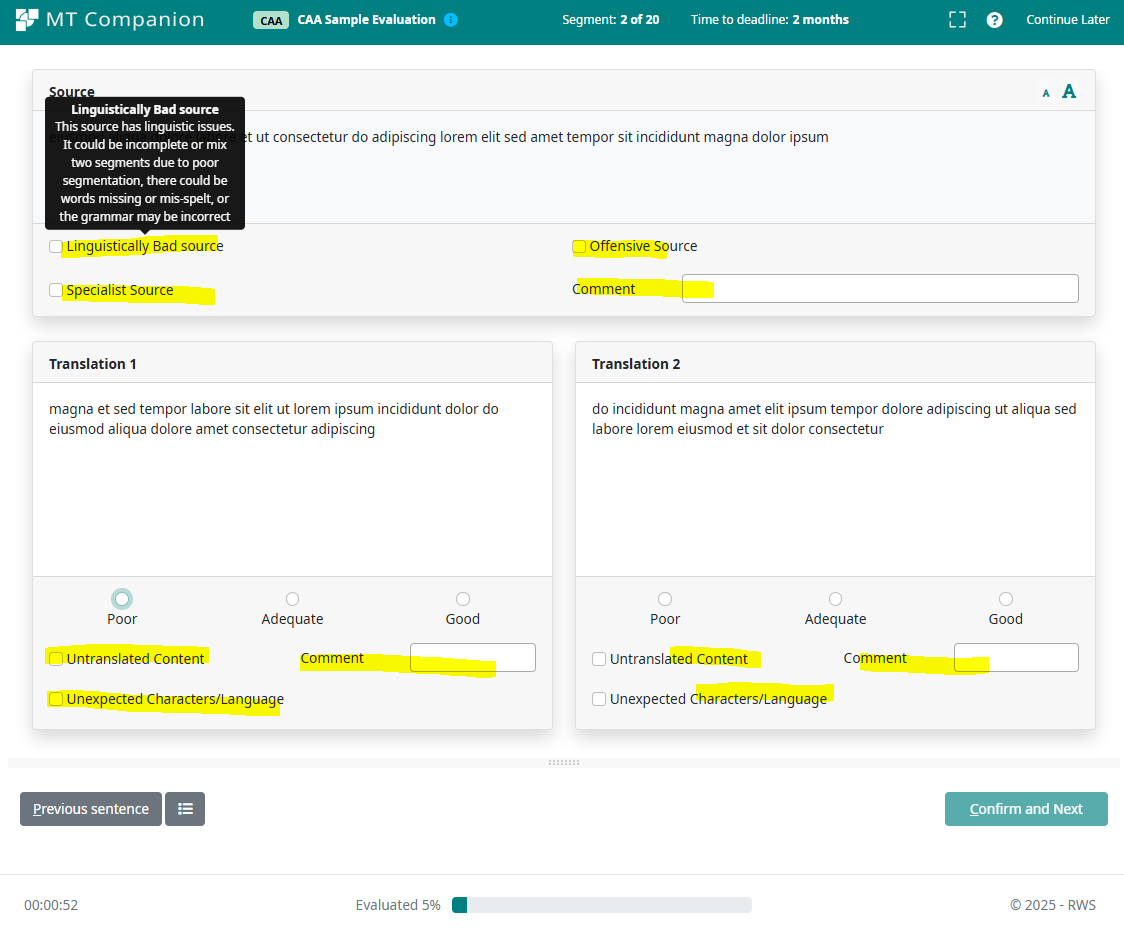 Annotation fields on the evaluation job execution screen