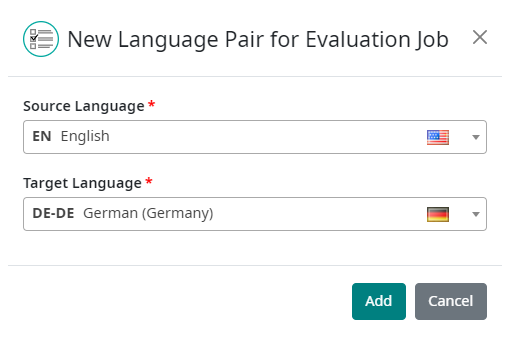New Language Pair Dialog Box